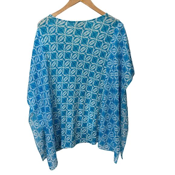 Ruby Rd. Womens Blouse Plus Size 1X Blue Tropical Pullover Poncho Style Top - Picture 3 of 7